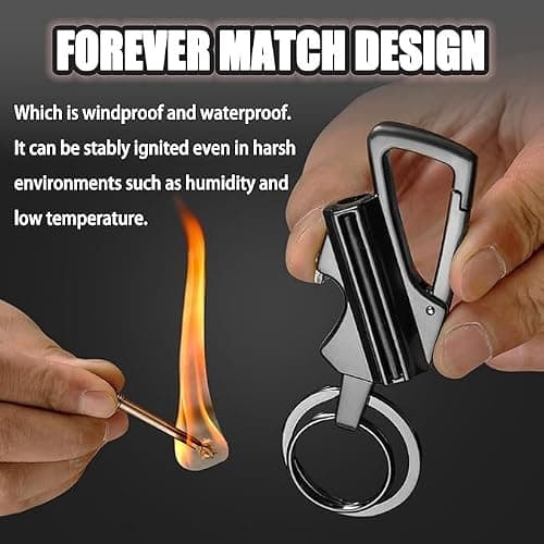Permanent Match Infinity Lighter with Multitool Keychain, 3 in 1 Keychain Lighter, Waterproof Matches for Outdoor Survival, Men Gifts (Gold) — view 4