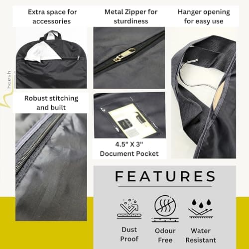 Hoesh UK - Black 44" Waterproof Mens Suit Garment Protection Carrier - clothes bags, suit bag for men, travel garment bags, suit covers, moth proof garment bags, suit carriers for men for travel — view 3