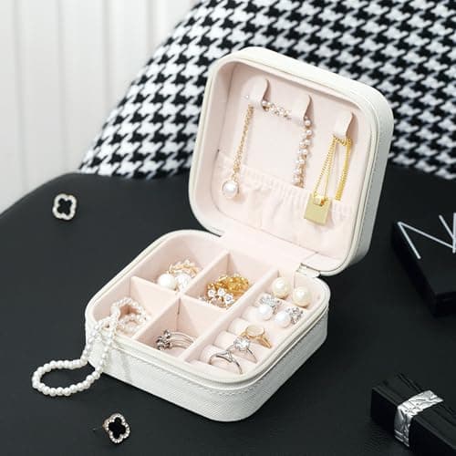 Hongbaite 2 Pack (White+Pink) Small Travel Jewellery Box Mini Jewelry Case Faux Leather for Women Girls — view 6