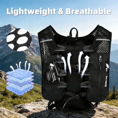 Running Vest for Mens & Women, Lightweight Hydration Backpack with 500ml Water Bottle & Phone Bag, Adjustable Chest Straps Breathable Reflective Running Backpacks for Marathon Night Cycling Hiking — view 2