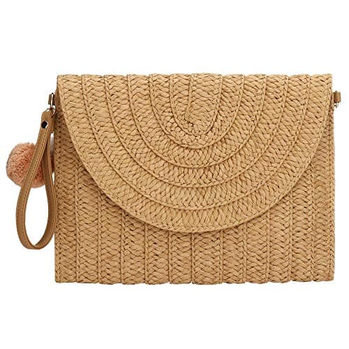 Verus Women Straw Purse Clutch Bag, Summer Straw Shoulder Woven Rattan Handbag Bags Beach Shoulder Tote Handbags (Light Brown)