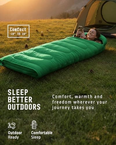 Voyager Sleeping Bag for Adults – Lightweight & Compact, Waterproof, 3-4 Season Warm & Cold Weather, Machine Washable, Ideal for Camping, Hiking & Backpacking, 220x30x80cm — view 2
