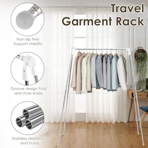 Stainless Steel Foldable Drying Rack, Extendable Portable Clothes Rail, 143×90×46cm Small Adjustable Clothes Rail, Folding Hanging Rails for Clothes with Storage Bag for Bedroom Home Dorm Camping — view 3