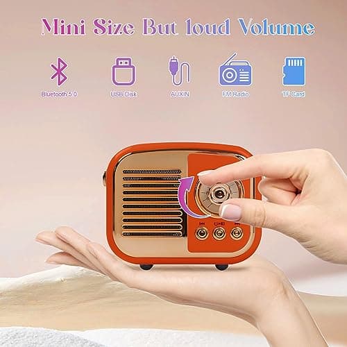 Aresrora Retro Bluetooth Speaker, Vintage Wireless Speaker,Portable Mini Radio Old Fashion Style for Room Decor Kitchen Desk Bedroom Office,Supports TWS Pairing for iPhone,Android Devices (Orange) — view 3