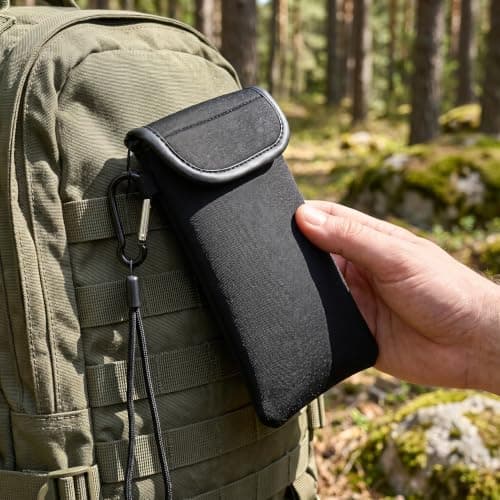 Merzio Universal Neoprene Phone Pouch, Waterproof Mobile Phone Sock with Neck Strap and Carabiner, Shockproof Sleeve Bag Pocket for Hiking and Travelling, Fits Devices Up to 6.7 Inches Multicolor — view 4