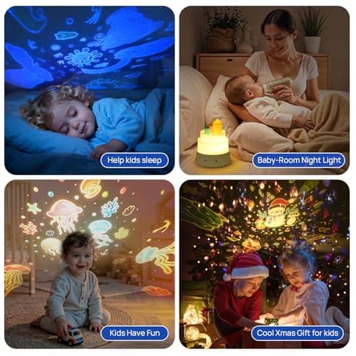 Kids Night Light Projector, Sensory Toys Baby Toys,12 Music & 23 Films, Dimmable+Timer+Remote Projector, Rechargeable Sleep Aid with 360° Rotating, Remote & Timer, Birthday, Christmas gift, Room Decor — view 6