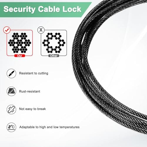 M METERXITY 1-Set Security Cable Lock with 3 Digit Combination Lock, 1.64FT PVC Coated Steel Luggage Lock Wire Rope for Luggage Suitcase/Outdoor Travel/Bike, Double Loop Cable [Black] — view 2