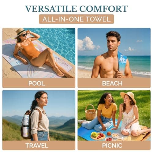 Casa Platino Beach Towels 6-Pack Extra Large – 32"x71" Sand-Free, Quick-Dry & Lightweight – Double-Sided Printed Pool, Swim & Travel Towels for Adults, Kids, Camping & Beach Essentials – Henley — view 4
