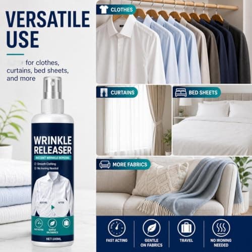 Instant Wrinkle Releaser Spray, 100ml Fabric Refresher & Crease Release Spray for Clothes, No Iron Sprays, Quick Smoothing Agent, Smooths Creases in Seconds, Suitable for T-Shirts, Dresses (1PC) — view 4