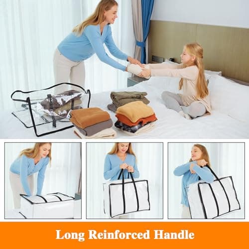Vieshful 3 Pack Clear Comforter Storage Bag, 40L Clothes Storage Bag with Zipper Closet Organizer, Plastic Storage Containers Moving bags for Comforter, Blanket, Bedding, Duvet, Toys — view 3