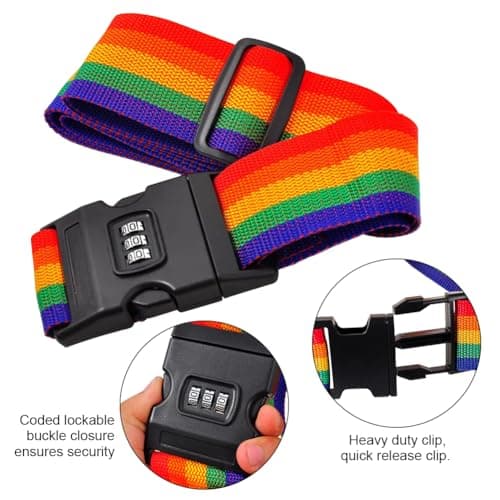 4pcs Luggage Straps, Heavy Duty Lockable suitcase straps, Adjustable Luggage Straps for Suitcases with Lock,Travel strap belt(COLOR:iridescent) — view 5