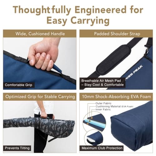 PYKES PEAK Golf Club Case | Foldable Design for 47” Clubs | Fits 10 Clubs | Waterproof Pocket | Ideal for Driving Range & Practice | Navy | Designed in Japan — view 6