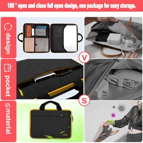 Hseok Laptop Case 13.3-14 inch Sleeve, TSA Computer Handbag Water-Resistant and Shockproof Bag Compatible with MacBook Pro/Neo 14", Mac Air/Pro 13.3" and 13"-14" Notebooks Chromebooks,Black-Yellow — view 5