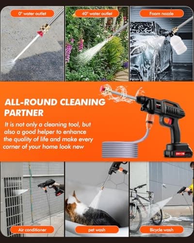1500W Cordless Pressure Washer,21V Portable Pressure Washer,870 Psi High Power Washer Kit with 2 Nozzles 2000mAh Battery 16.4FT Hose Pressure Car Washers for Car Frool Garden Outdoor with bucket — view 6