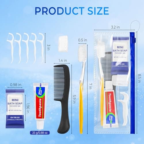 Xuezoioy 10 Sets Personal Hygiene Kit Bulk,Yellow Travel Size Basic Toiletry Supplies Disposable Toothbrushes with Toothpaste Floss Comb Soap Cover Set for Homeless,Guests,Church — view 4