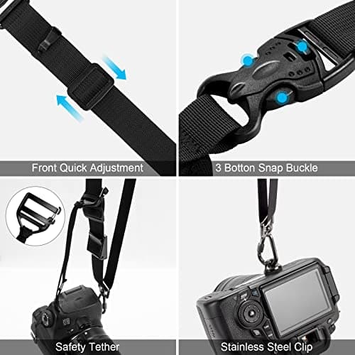 ARVOK Camera Strap - Quick Release & Safety Tether, Adjustable Shoulder Strap for Nikon, Canon, Sony, Fuji DSLR Cameras — view 3