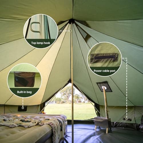 Oxford bark tent for family camping - Spacious 4m yurt with stove connection,4 Season Outdoor Bell Tent Glamping Tent For 4-6 People,Tent Box Roof Tent (Green) — view 6