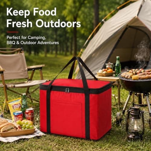 Insulated Camping Cooler Bag Large Thermal Picnic Cool Bag Red Leakproof Food Storage Tote for BBQ Beach Travel Fishing 30L/60L (60L (52 x 33 x 40cm)) — view 5