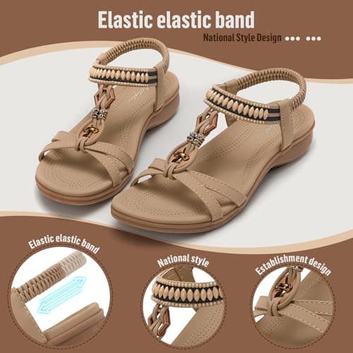 Littleplum Womens Flat Sandals Ladies Summer Beach Sandals with Elastic Back Strap(Beige,38EU) — view 5