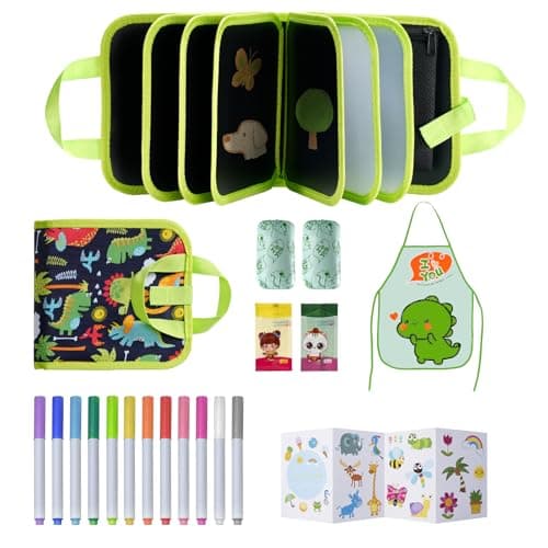 DoGeek Upgrade Erasable Doodle Books, Double-Sided Kids' Drawing Writing Boards with 12 Coloring Pens,Portable Learning Drawing Pad,Kids Plane Activities Toys Birthday Gifts for 3-8 Years(Green)