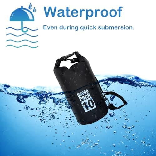 Dry Bag 10L, Boat Dry Bags Black Waterproof Bag Dry Sack Roll Top Long Adjustable Shoulder Strap 2L/5L/10L/20L/30L/40L for Drifting Boating Kayaking Fishing Rafting Swimming Camping Canoeing Surfing — view 4
