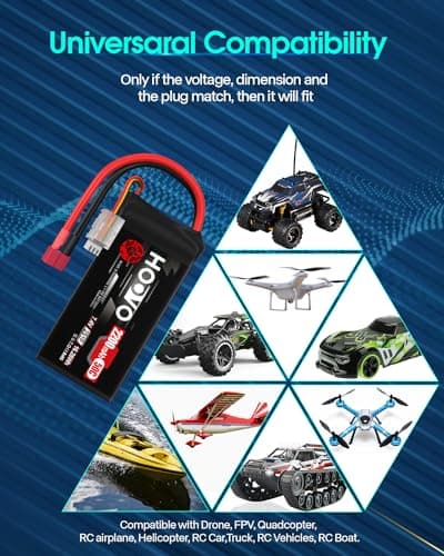 HOOVO 2S Lipo Battery 2200 mAh 7.4 V 50C SoftCase Short Pack Lipo Batteries with T Plug RC Battery for 1:16 RC Car Truck Helicopter Airplane Rock Crawler Airplane Helicopter (2 Packs) — view 6