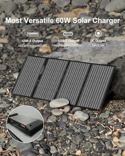 ELECAENTA 60W Solar Panel ETFE Portable Solar Charger 3 Ports, IP68 Waterproof, Foldable Lightweight Monocrystalline Solar Cell for Camping Power Station Generator RV Home Outdoor — view 5