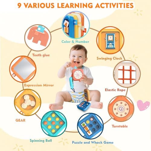 weirtoya Busy Board for 1 Year Old,Montessori Toys for 1 2 3 Year Old Boy Girl Birthday Gifts,8 in1 Toddler Toys Travel Activities Busy Cube,My First Montessori Busy Board (Blue) (Pack of 2) — view 4