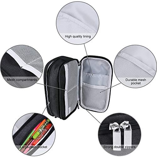 Chelory Pencil Case Large Capacity Pencil Cases Big Storage Pencil Bag Pen Pouch Holder Stationary Office Organizer for Boys Girls Teens Students School Supplies Makeup Bag Adults, Black — view 3