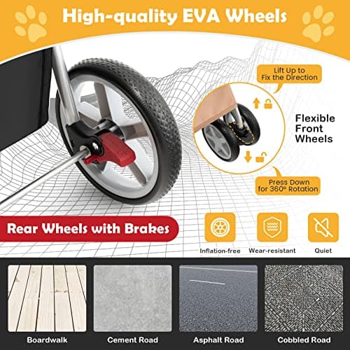 Maxmass Travel Pet Stroller, Foldable Small Medium Sized Dog Cat Trolley with Storage Basket, Safety Belt and Cup Holder, 4 Wheels Puppy Pushchair (Beige) — view 6