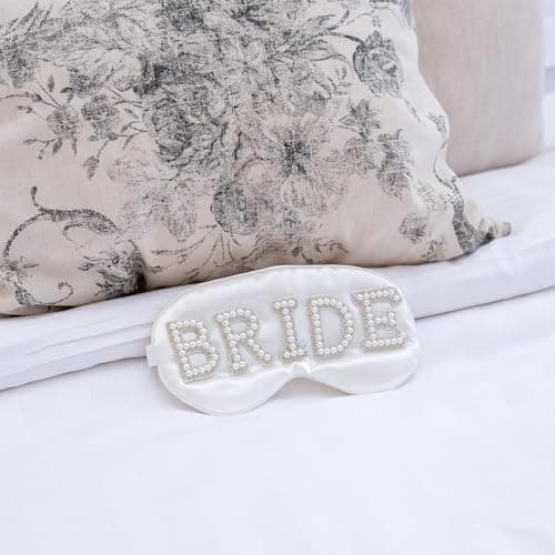 TRIXES Bride Sleep Mask, Rhinestones and Faux Pearls, Bride to Be Gifts, Hen Party Presents — view 2