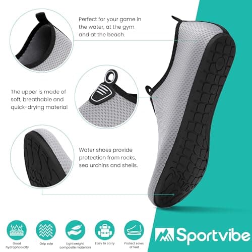 sportvibe Barefoot Water Shoes Men Women Lightweight Ladies Aqua Aerobics Shoes for Swim Running Surfing Driving Diving Kayaking Beach Yoga, Grey, 3.5 UK/36 EU — view 5