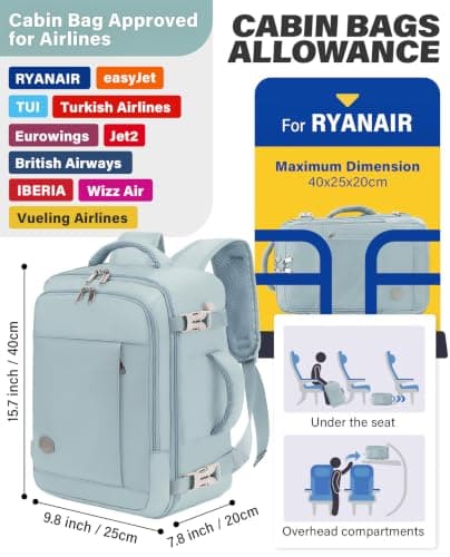 VANKEV 40x20x25 Ryanair Cabin Bag Underseat Travel Backpack Hand Luggage — view 3