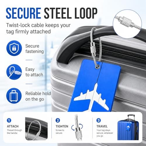 5 Pack Luggage Tags,Suitcase Tags with Steel Wire Loop & Waterproof ID Card — view 4