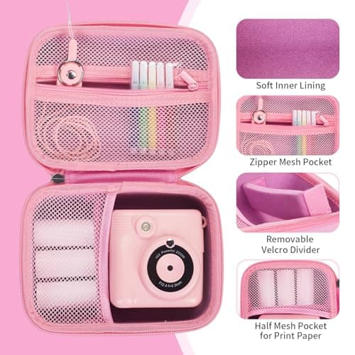 Hikkon Kids Camera Case Fit for Hangrui/Dylanto/GREENKINDER/GKTZ/Gofunly/HiMont Digital Camera Toy,Portable Instant Camera Storage Holder Organizer Bag (Case Only) - Pink — view 4
