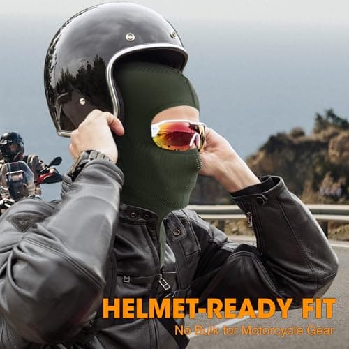WTACTFUL 2 Pieces Balaclava Face Ski Mask for Men, Summer Winter Breathable Thermal Warm Full Face Cover Mask for Motorcycle Cycling Skiing Snowboarding Green Black — view 4