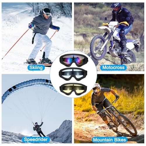 PATIKIL Dirt Bike Goggles, 3 Pcs Motorcycle Goggles ATV Goggles Ski Goggles Racing Helmet Goggles Windproof for Mountaineering Sky Diving Ski Riding, Black with Colorful/Yellow/Blue Lenses — view 6