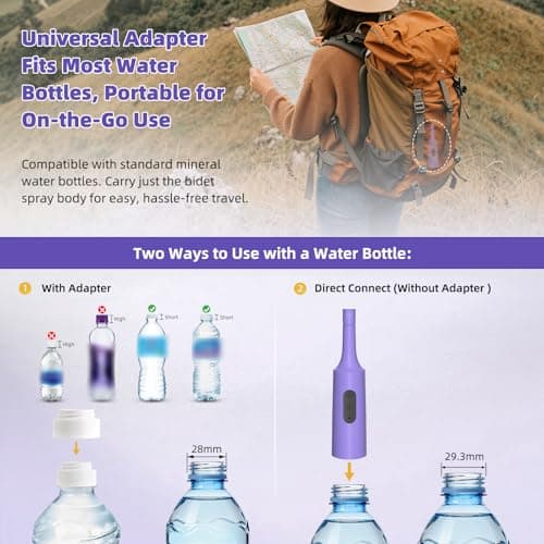 Hibbent Portable Bidet for Travel, High Pressure Electric Handheld Bidet Sprayer, 350-550ML Expandable Bottle for Personal Hygiene, USB-C Rechargeable Waterproof Sprayer for Women & Men, Purple — view 4