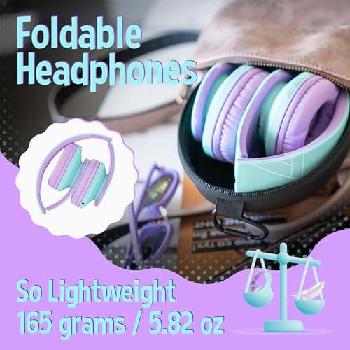 PowerLocus P2 Kids Headphones Wireless, Bluetooth Headphones for Kids Over Ear with Volume Limit 85DB, Built-in Microphone, Foldable, Carry Case, Micro SD/TF for iPhone/iPad/Laptop/PC/TV — view 4