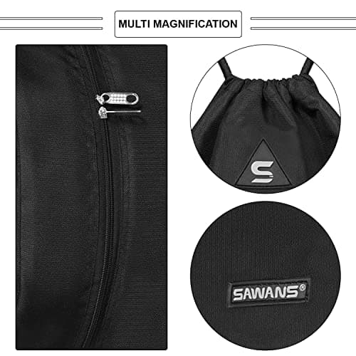 Drawstring Gym Sport Bag String Waterproof Pocket Zipper Sack Backpack for Women Men Travel Kit Bag for Hiking School Students PE Bag Outside Swimming Adult Beach Holidays (Black) — view 2
