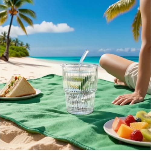 Tel Charme * 2 Pack 400ml Glass Tumbler with Lid & Straw Iced — view 5