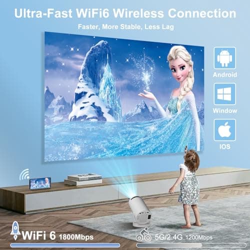 ZDSSY Smart Mini Projector WiFi 6 & Android 14, Built-in Apps, Short Throw — view 3
