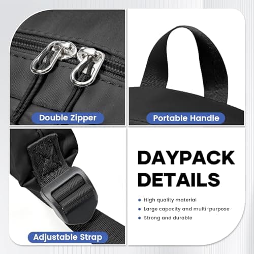 Gym Backpack Womens with Shoe Compartment, Foldable Travel Backpack Waterproof School Bags for Girls, Wet Pocket Carry On Lightweight Small Rucksack for Sports, Yoga - Black — view 5