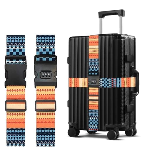 2 PCS Luggage Straps, Suitcase Straps with Lock, Adjustable Suitcase Straps, Thick Suitcase Belt Strap, Heavy Duty Luggage Straps, Lockable Luggage Straps for Suitcases