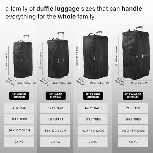 Aerostar 36" XL Extra Large Lightweight Duffle 3 Wheel Travel Bag Holdall Suitcase Check-in Luggage All Terrain (174L, Black) — view 6