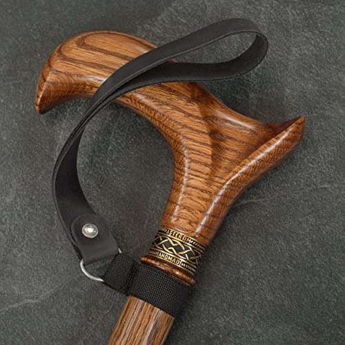 Asterom Handmade Leather Cane Strap - Stylish Wrist Strap for Canes and Walking Sticks, Black, Medium — view 5
