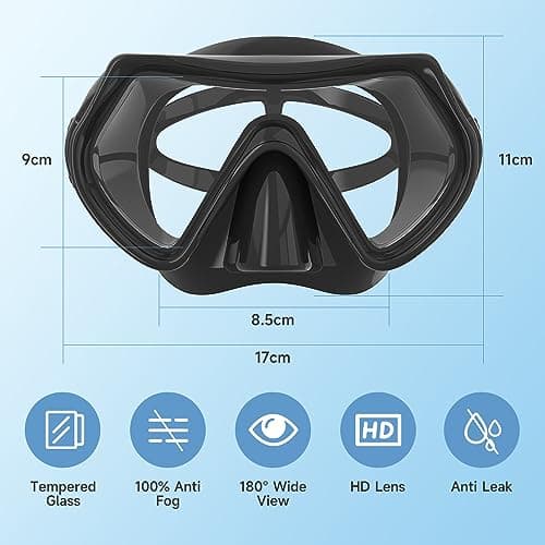 Findway Snorkel Mask,180°view Snorkelling Mask Adult & Junior, Diving mask Anti-Fog & Anti-UV Tempered Glass, Wide View Snorkel Mask, Easy Adjustable Strap Mask for Diving, Snorkelling and Swimming — view 2