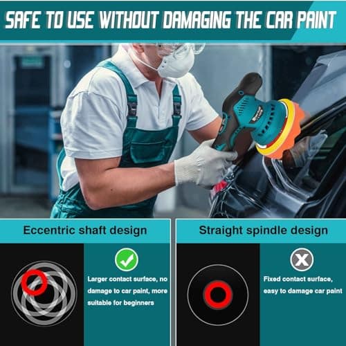 Car Polisher, Electric Car Polisher with 2 Battery Packs and Charger, 8 Variable Speeds 2800-5500RPM, Electronic Display, Rotary Polishing Machines with Sanding Buffing Pads Waxing Cleaning Kit — view 6
