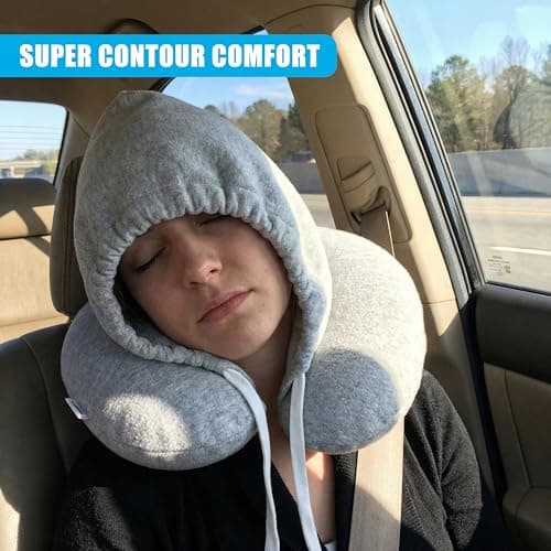 GEEZY Travel Pillow Soft Comfortable Hooded U Shape Airplane Neck Pillow, Head & Neck Support Sleeping Rest Cushion Compact & Lightweight Car Train Pillow — view 2
