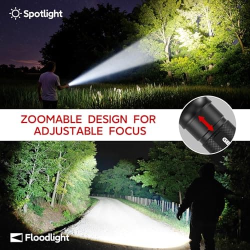GEARLITE Rechargeable Torch, 2000LM Torches LED Super Bright Adjustable Focus, Waterproof Small Torch with 3 Lighting Modes, LED Torches for Dog Walking, Emergency, Power Cut, Gift for Dad Him — view 4